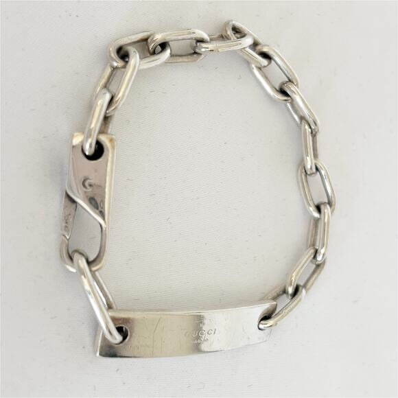 GUCCI ID Bracelet Vintage Signature Engraved Bracelet Silver Box Pouch COA - Picture 1 of 10